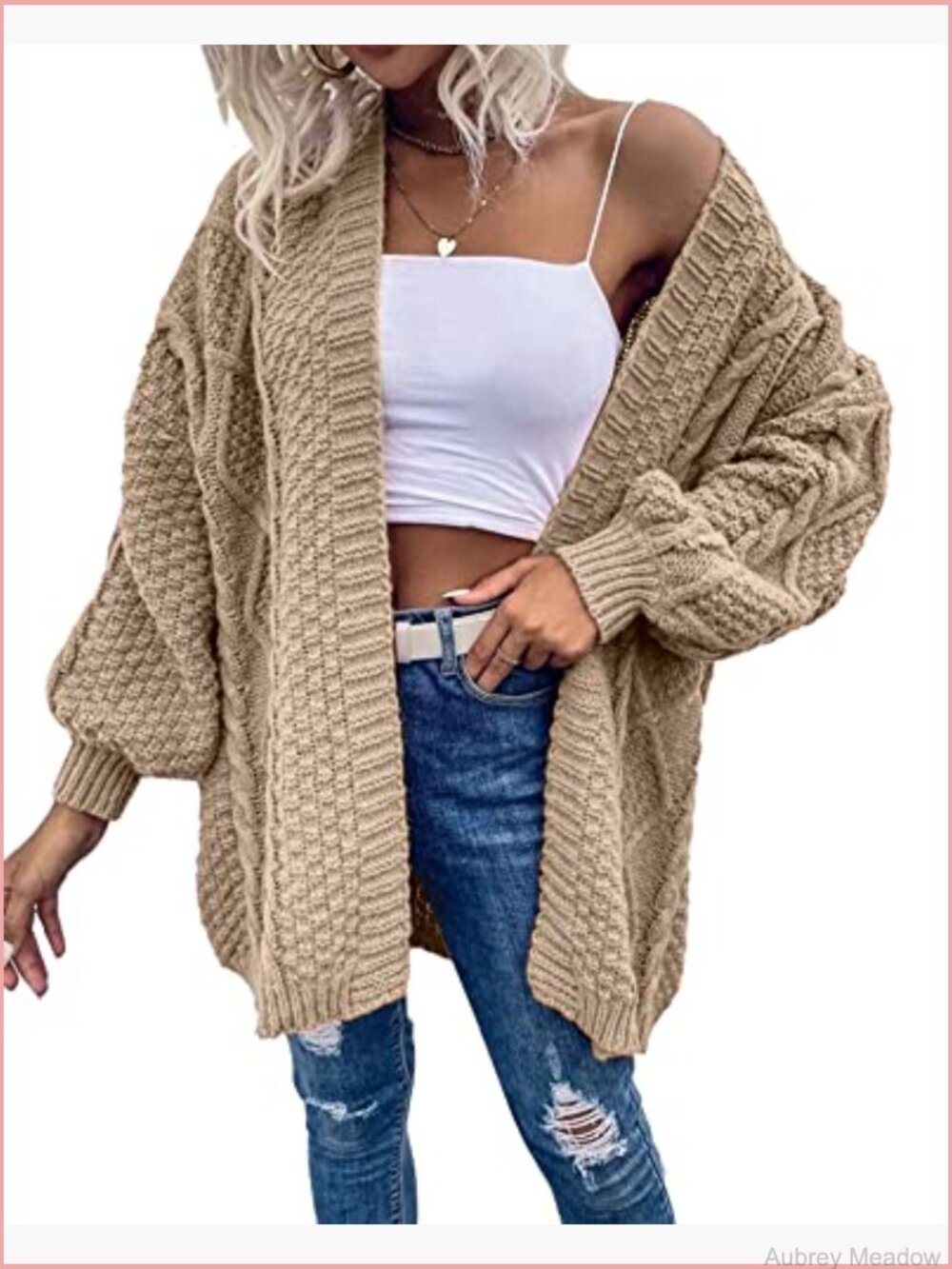 Oversized Open Front Cable Knit Chunky Cardigan Sweater Coat - Picture 4 of 7